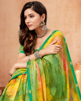Vishal Prints Leaf Green Digital Print Brasso Saree With Fancy Border
