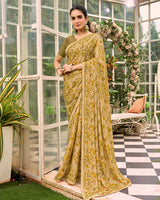 Vishal Prints Greenish Beige Printed Brasso Saree With Fancy Border