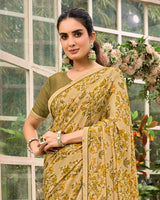 Vishal Prints Greenish Beige Printed Brasso Saree With Fancy Border