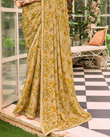 Vishal Prints Greenish Beige Printed Brasso Saree With Fancy Border
