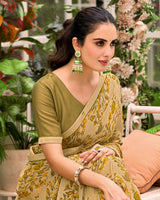 Vishal Prints Greenish Beige Printed Brasso Saree With Fancy Border