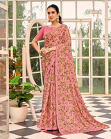 Vishal Prints Dusty Rose Pink Printed Brasso Saree With Fancy Border