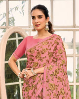 Vishal Prints Dusty Rose Pink Printed Brasso Saree With Fancy Border