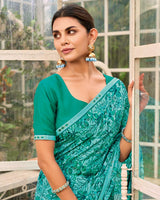 Vishal Prints Neptune Blue Printed Brasso Saree With Fancy Border