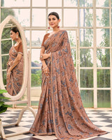 Vishal Prints Light Brown Printed Brasso Saree With Fancy Border