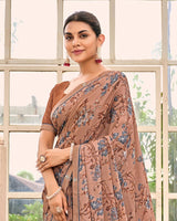 Vishal Prints Light Brown Printed Brasso Saree With Fancy Border