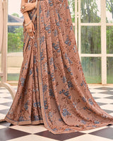 Vishal Prints Light Brown Printed Brasso Saree With Fancy Border