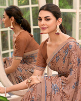 Vishal Prints Light Brown Printed Brasso Saree With Fancy Border