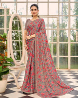 Vishal Prints Oriental Pink Printed Brasso Saree With Fancy Border