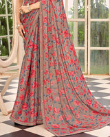 Vishal Prints Oriental Pink Printed Brasso Saree With Fancy Border