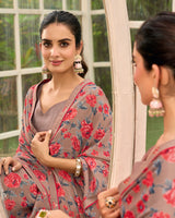 Vishal Prints Oriental Pink Printed Brasso Saree With Fancy Border