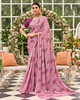 Vishal Prints Mauve Pink Printed Brasso Saree With Fancy Border
