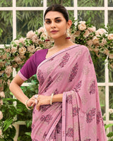 Vishal Prints Mauve Pink Printed Brasso Saree With Fancy Border