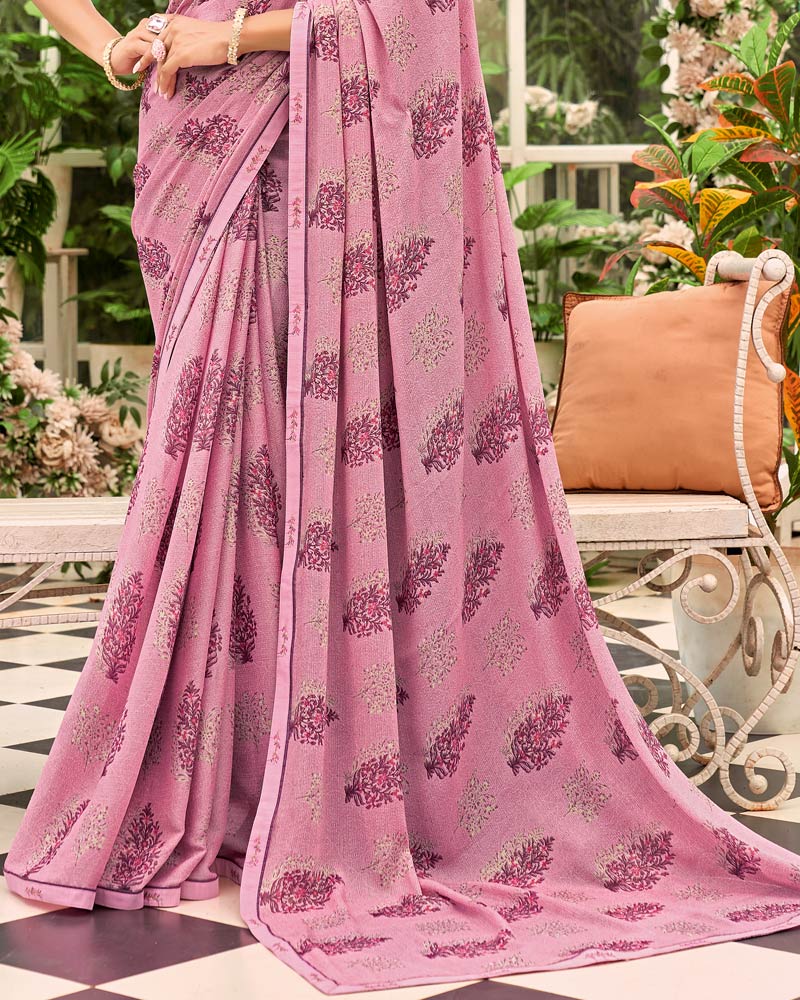 Vishal Prints Mauve Pink Printed Brasso Saree With Fancy Border