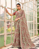 Vishal Prints Sage Green Printed Brasso Saree With Fancy Border