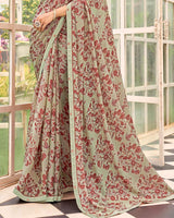 Vishal Prints Sage Green Printed Brasso Saree With Fancy Border