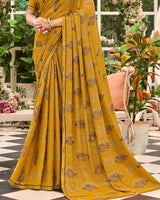 Vishal Prints Dark Mustard Printed Brasso Saree With Fancy Border