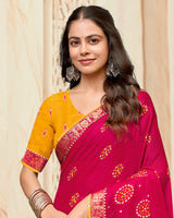 Vishal Prints Pinkish Red Printed Chiffon Traditional Print Saree With Foil Print And Zari Border