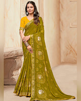 Vishal Prints Muddy Brown Printed Chiffon Traditional Print Saree With Foil Print And Zari Border