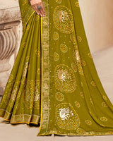 Vishal Prints Muddy Brown Printed Chiffon Traditional Print Saree With Foil Print And Zari Border