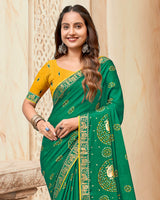 Vishal Prints Tropical Green Printed Chiffon Traditional Print Saree With Foil Print And Zari Border