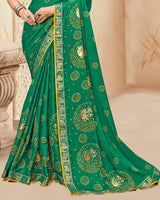 Vishal Prints Tropical Green Printed Chiffon Traditional Print Saree With Foil Print And Zari Border