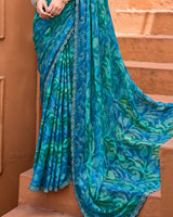 Vishal Prints French Blue Printed Patterned Brasso Bandhani Print Saree With Fancy Border