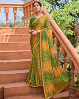 Vishal Prints Mehandi Green Printed Patterned Brasso Bandhani Print Saree With Fancy Border