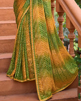 Vishal Prints Mehandi Green Printed Patterned Brasso Bandhani Print Saree With Fancy Border