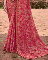 Vishal Prints Scarlet Red Printed Patterned Brasso Bandhani Print Saree With Fancy Border