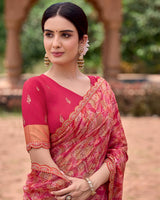 Vishal Prints Scarlet Red Printed Patterned Brasso Bandhani Print Saree With Fancy Border