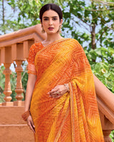 Vishal Prints Saffron Orange Printed Patterned Brasso Bandhani Print Saree With Fancy Border