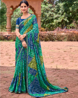 Vishal Prints Light Sea Green Printed Patterned Brasso Bandhani Print Saree With Fancy Border