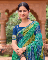 Vishal Prints Light Sea Green Printed Patterned Brasso Bandhani Print Saree With Fancy Border