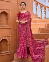 Vishal Prints Magenta Red Printed Patterned Brasso Bandhani Print Saree With Fancy Border