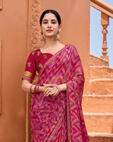 Vishal Prints Magenta Red Printed Patterned Brasso Bandhani Print Saree With Fancy Border
