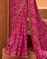 Vishal Prints Magenta Red Printed Patterned Brasso Bandhani Print Saree With Fancy Border