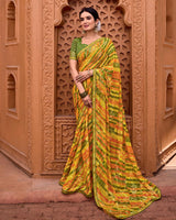 Vishal Prints Mustard Yellow Printed Patterned Brasso Bandhani Print Saree With Fancy Border