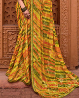 Vishal Prints Mustard Yellow Printed Patterned Brasso Bandhani Print Saree With Fancy Border
