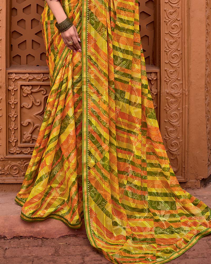Vishal Prints Mustard Yellow Printed Patterned Brasso Bandhani Print Saree With Fancy Border