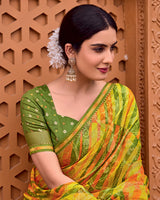 Vishal Prints Mustard Yellow Printed Patterned Brasso Bandhani Print Saree With Fancy Border