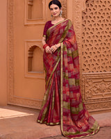 Vishal Prints Maroon Printed Patterned Brasso Bandhani Print Saree With Fancy Border
