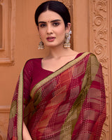 Vishal Prints Maroon Printed Patterned Brasso Bandhani Print Saree With Fancy Border