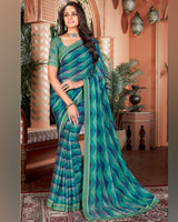 Vishal Prints Mist Green Printed Fancy Chiffon Saree With Border