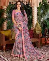Vishal Prints Dusty Pink Printed Fancy Chiffon Saree With Border