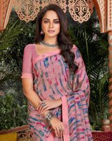 Vishal Prints Dusty Pink Printed Fancy Chiffon Saree With Border