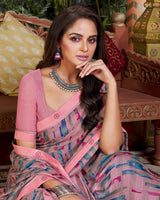 Vishal Prints Dusty Pink Printed Fancy Chiffon Saree With Border