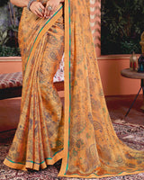 Vishal Prints Sand Brown Printed Fancy Chiffon Saree With Border