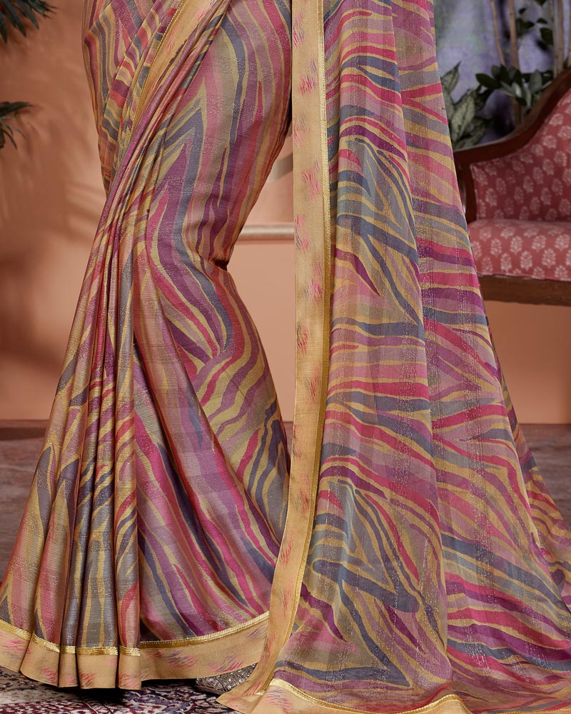 Vishal Prints Multi Color Printed Fancy Chiffon Saree With Border