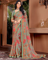 Vishal Prints Mist Green Printed Fancy Chiffon Saree With Border